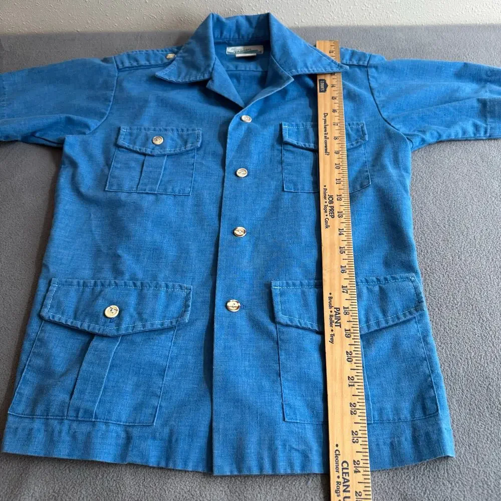Vintage 60s Penneys Hawaii Camp Shirt Womens 16/S? Blue Lightweight Cotton Blend